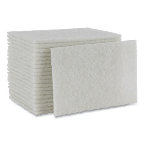 Light Duty Scour Pad, White, 6 x 9, 20/Carton